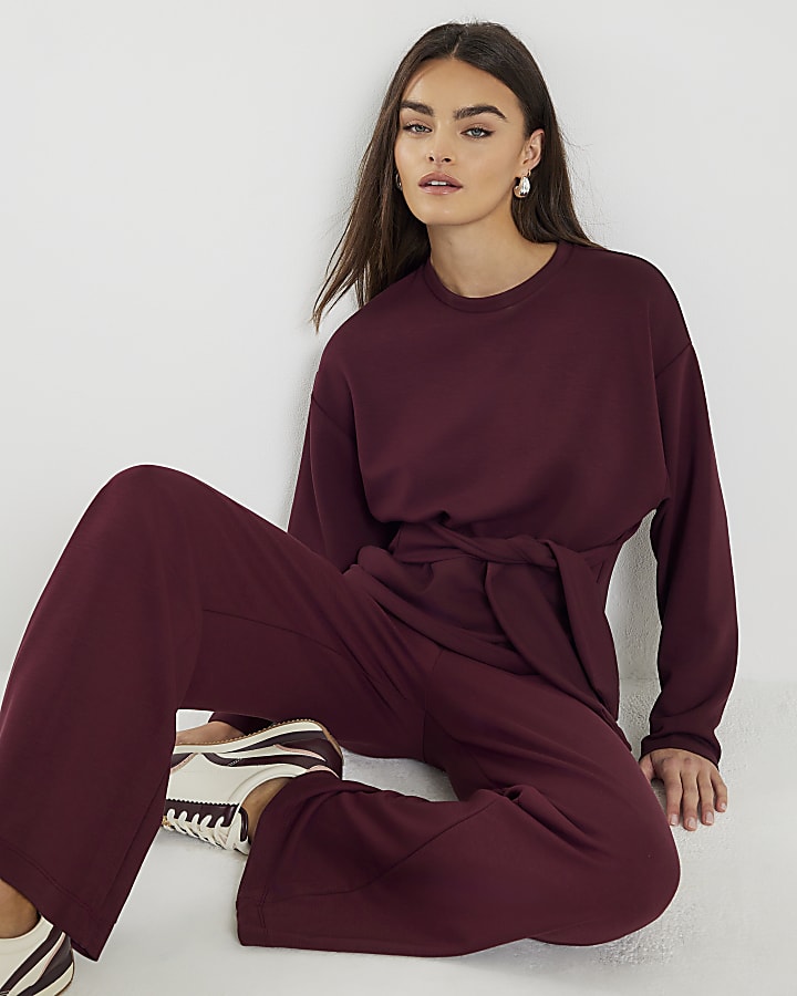 River Island Red Premium Long Sleeve Tie Front Top