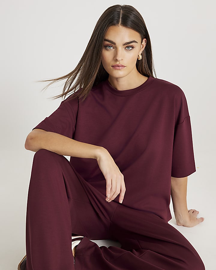 River Island Red Premium Short Sleeve Boxy T-Shirt