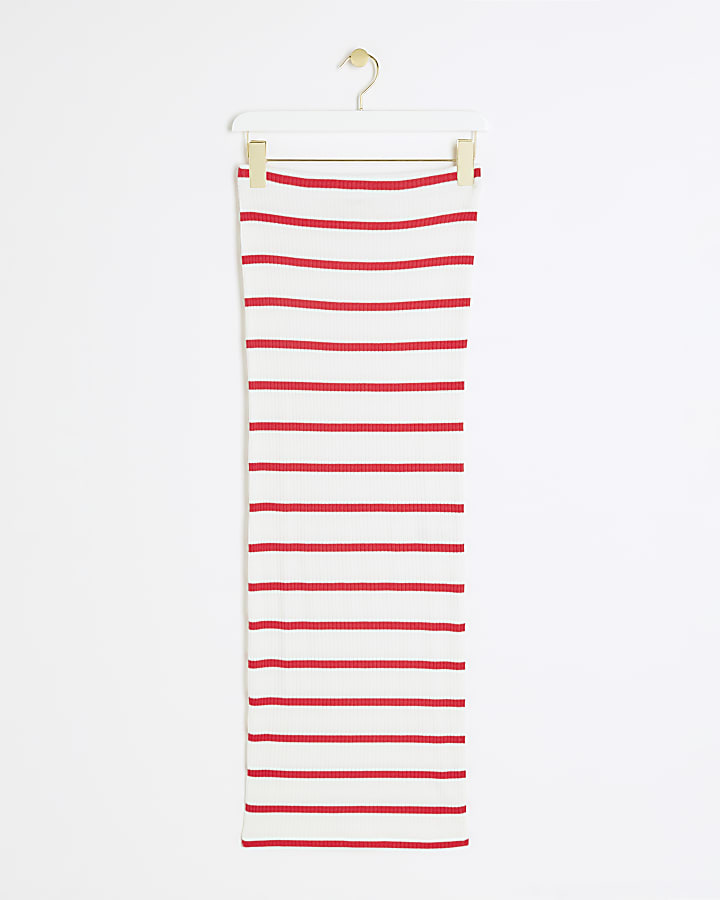 river island Red Ribbed Stripe Midi Skirt