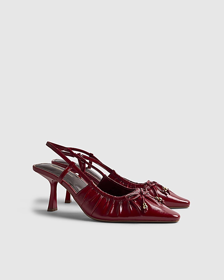 River Island Red Ruched Bow Court Heels