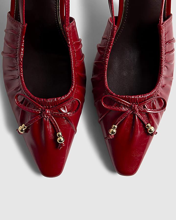 river island Red Ruched Bow Court Heels