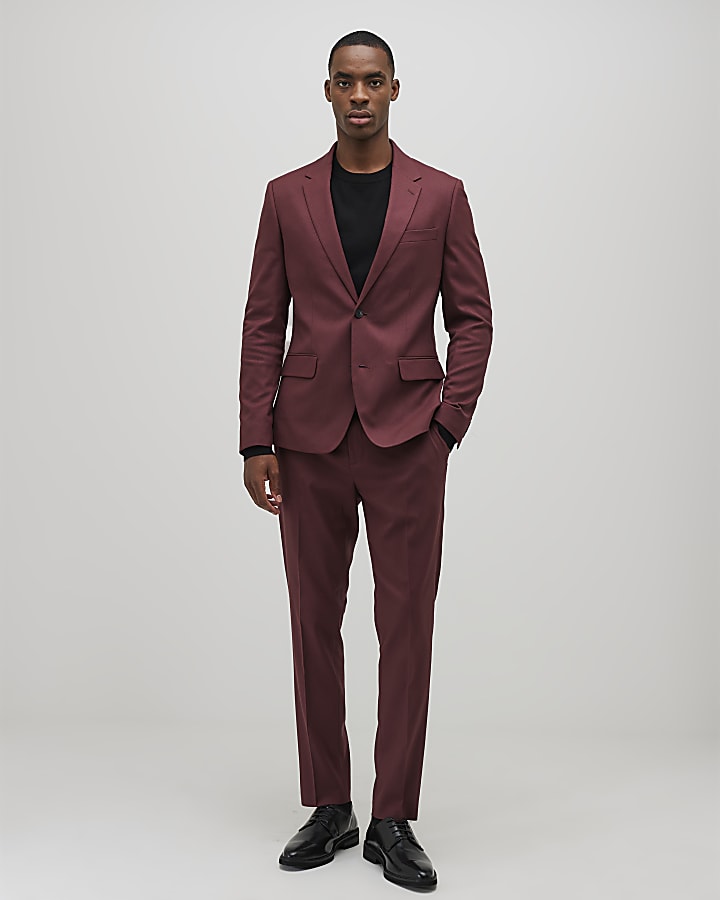 River Island Red Skinny Fit Textured Suit Jacket