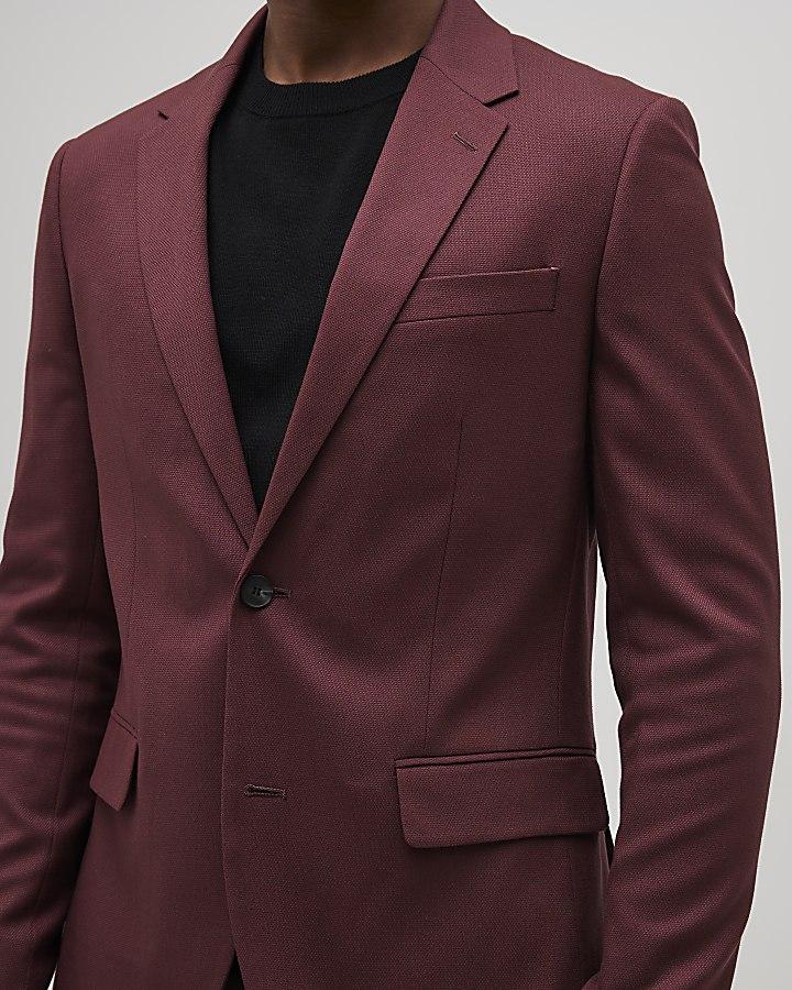 River Island Red Skinny Fit Textured Suit Jacket