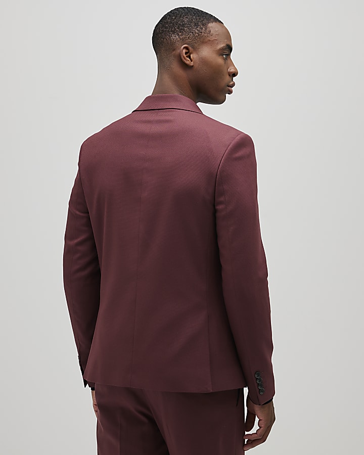River Island Red Skinny Fit Textured Suit Jacket