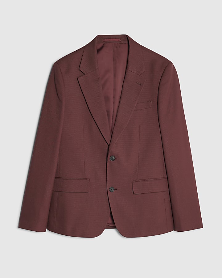 river island Red Skinny Fit Textured Suit Jacket