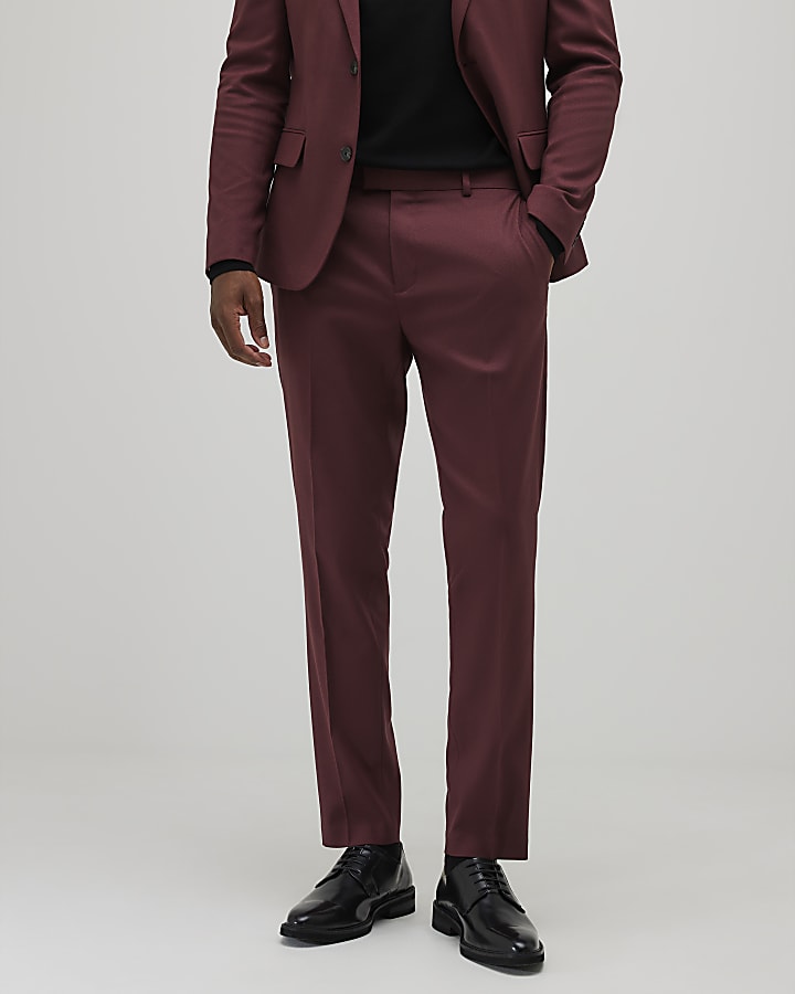 River Island Red Skinny Fit Textured Suit Trousers