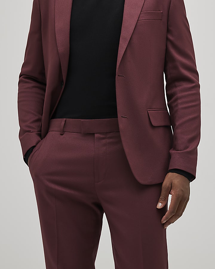 River Island Red Skinny Fit Textured Suit Trousers
