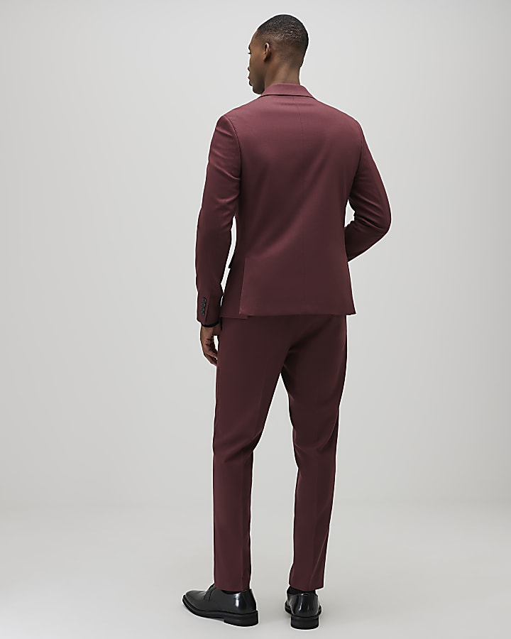 River Island Red Skinny Fit Textured Suit Trousers