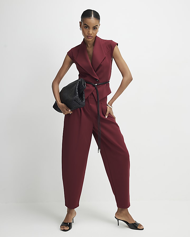 River Island Red Sleeveless Belted Waistcoat