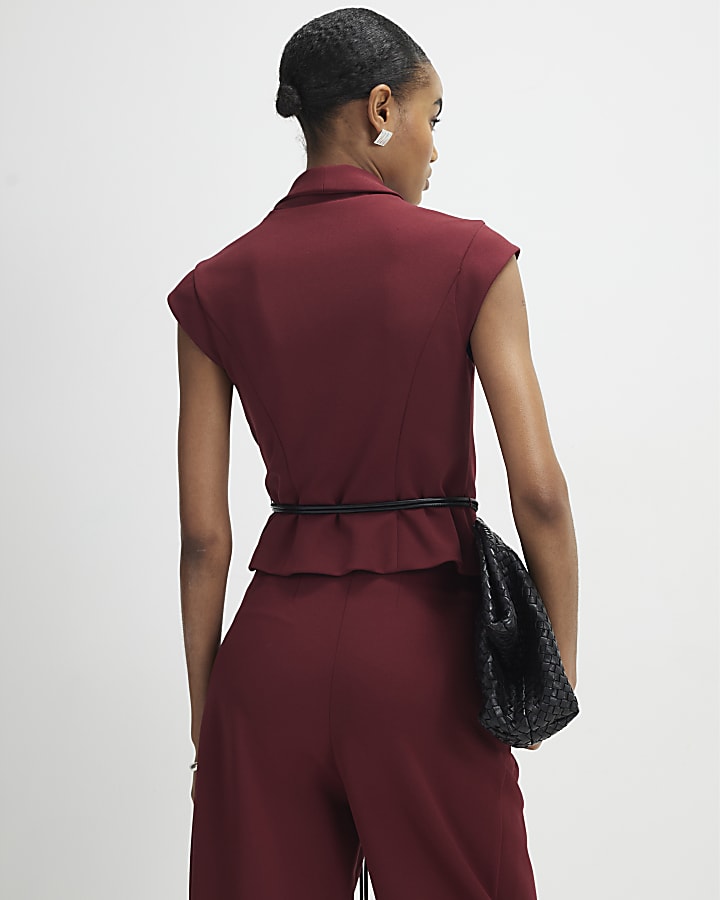 River Island Red Sleeveless Belted Waistcoat