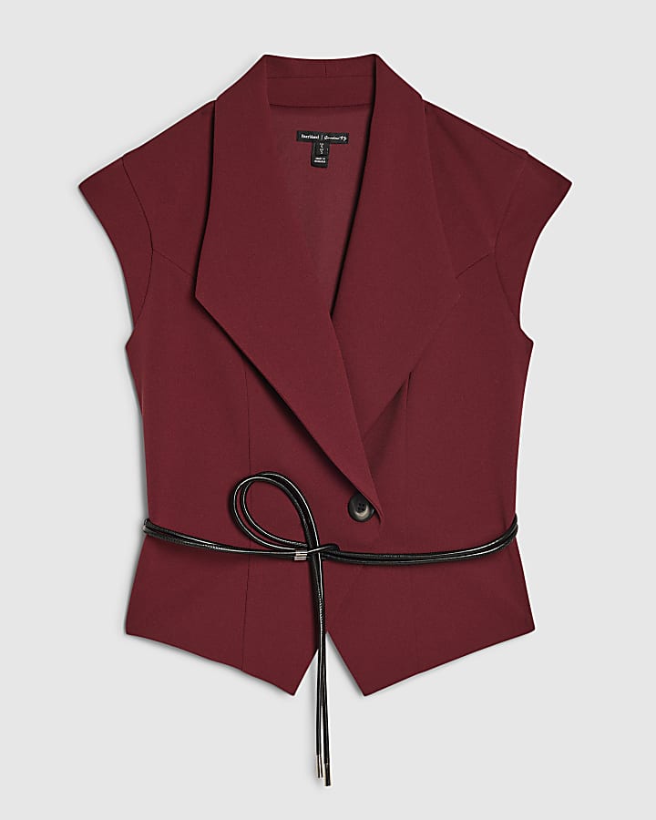 river island Red Sleeveless Belted Waistcoat