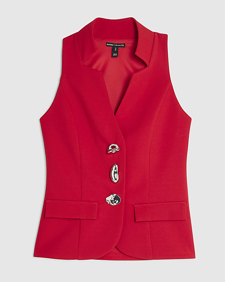 river island Red Sleeveless Button Waistcoat