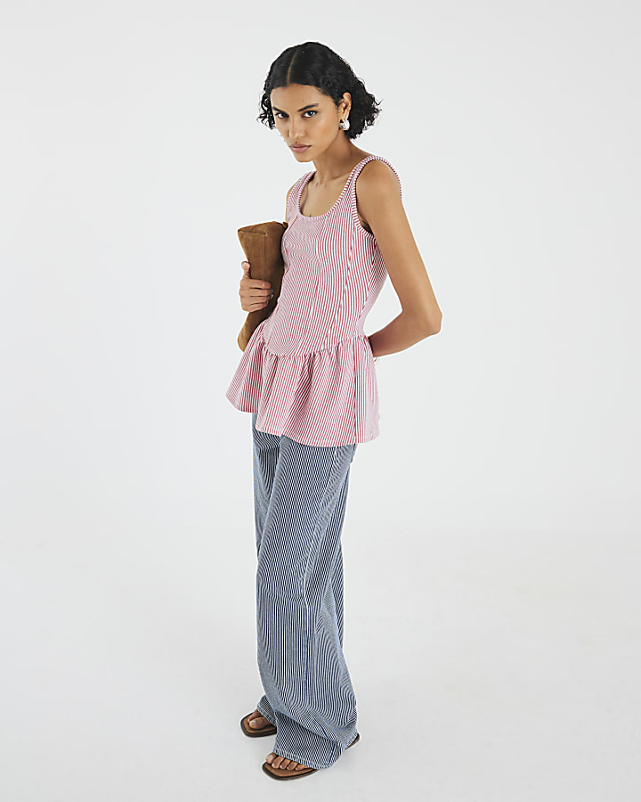 River Island Red Sleeveless Stripe Peplum Top