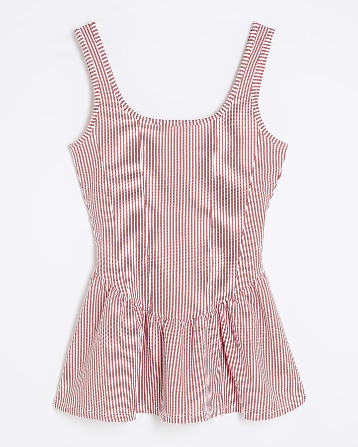 river island Red Sleeveless Stripe Peplum Top