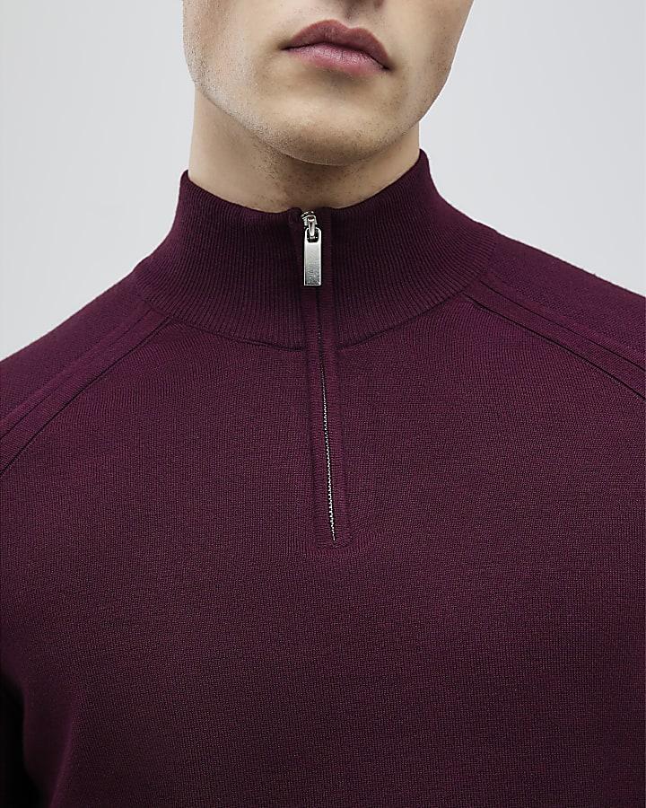 River Island Red Slim Fit Half Zip Jumper