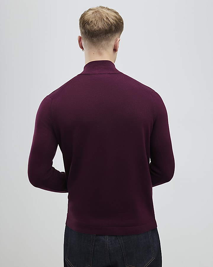 River Island Red Slim Fit Half Zip Jumper