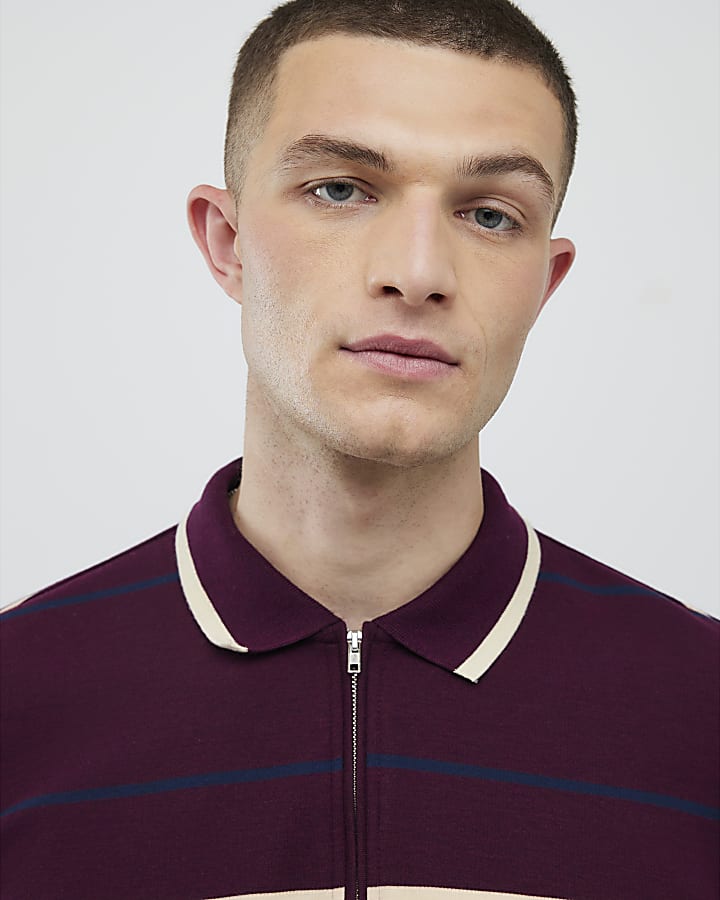 River Island Red Slim Fit Stripe Polo Shirt