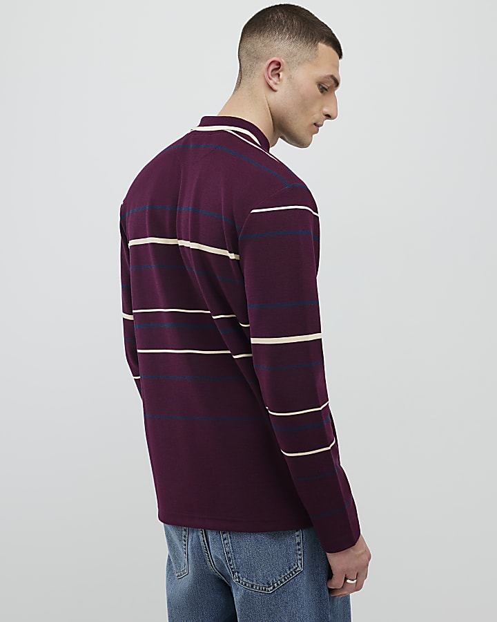 River Island Red Slim Fit Stripe Polo Shirt