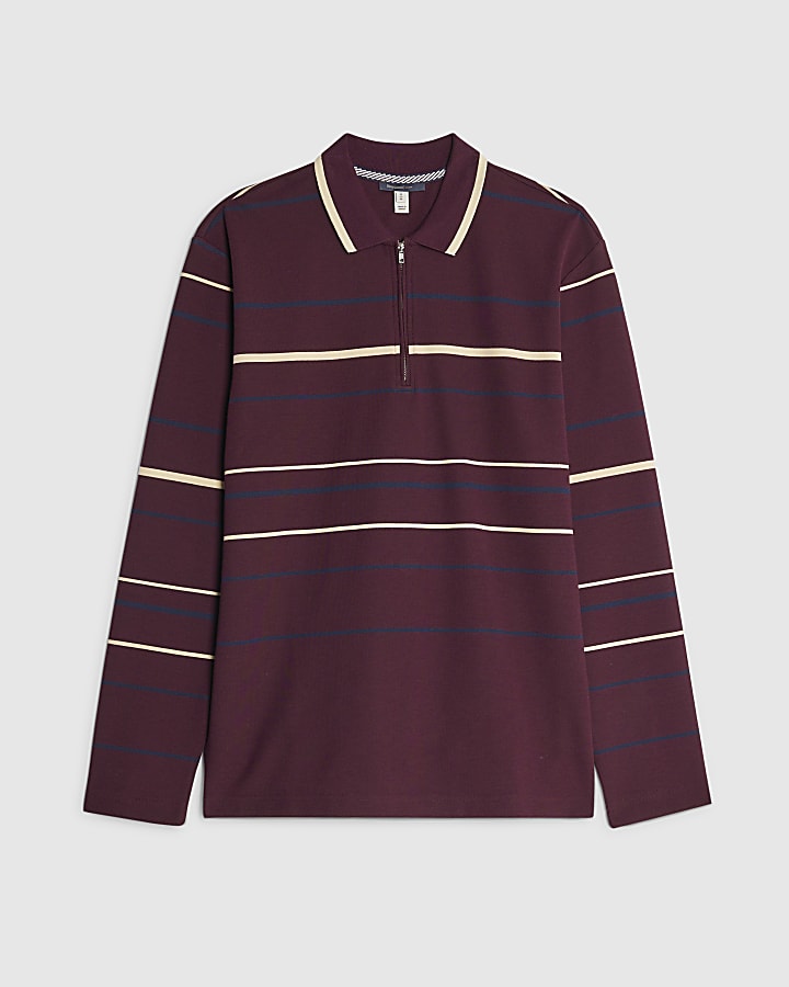 river island Red Slim Fit Stripe Polo Shirt