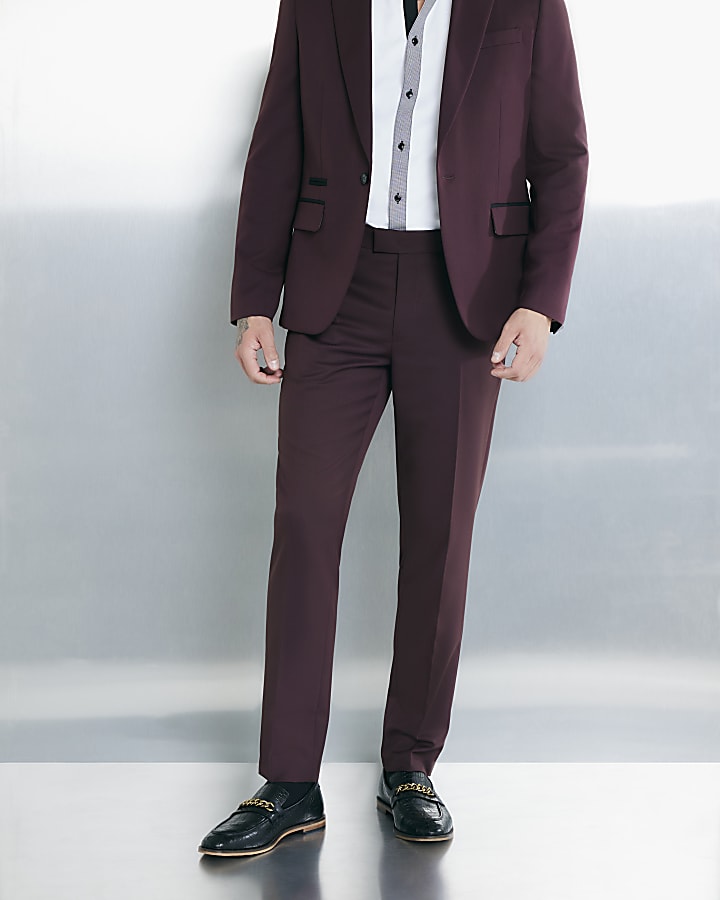 River Island Red Slim Fit Suit Trousers