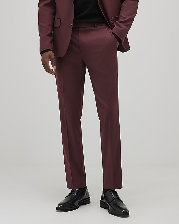 River Island Red Slim Fit Texture Suit Trousers