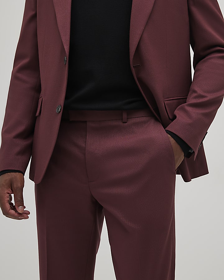 River Island Red Slim Fit Texture Suit Trousers