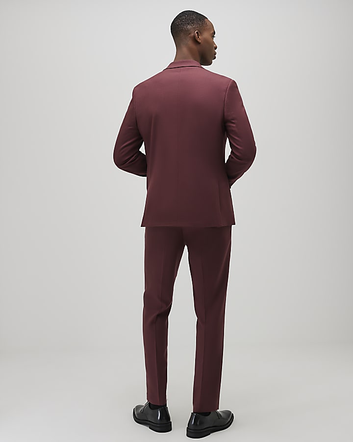 River Island Red Slim Fit Texture Suit Trousers