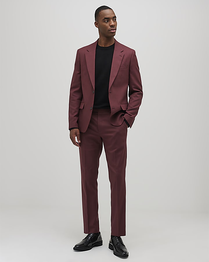 River Island Red Slim Fit Textured Suit Jacket