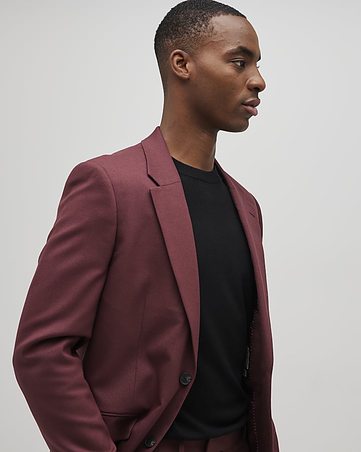 River Island Red Slim Fit Textured Suit Jacket