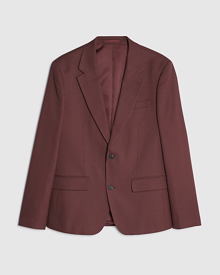 river island Red Slim Fit Textured Suit Jacket