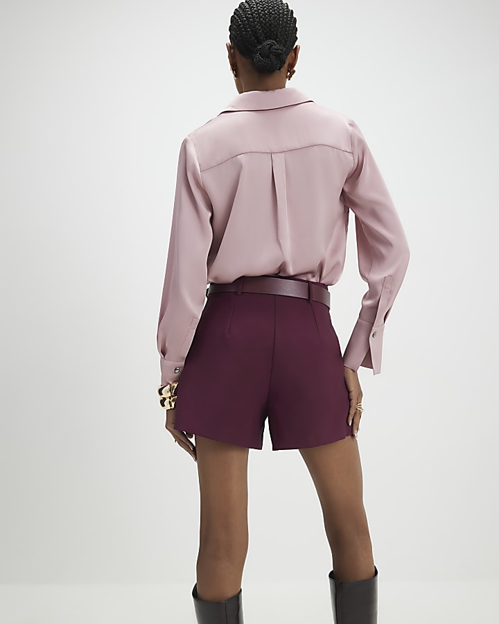 River Island Red Structured Belted Shorts