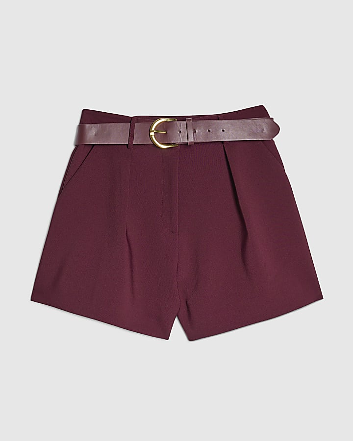 river island Red Structured Belted Shorts