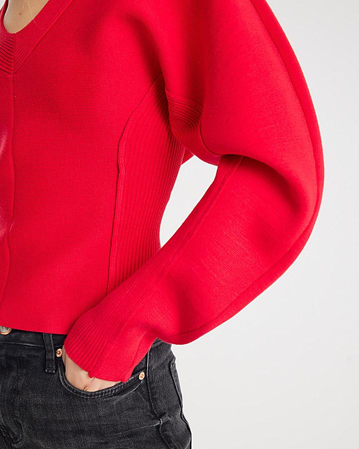 River Island Red Structured Sleeve Knitted Top