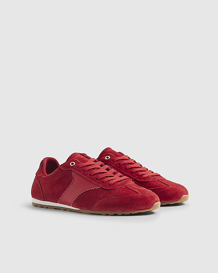River Island Red Suede Retro Trainers