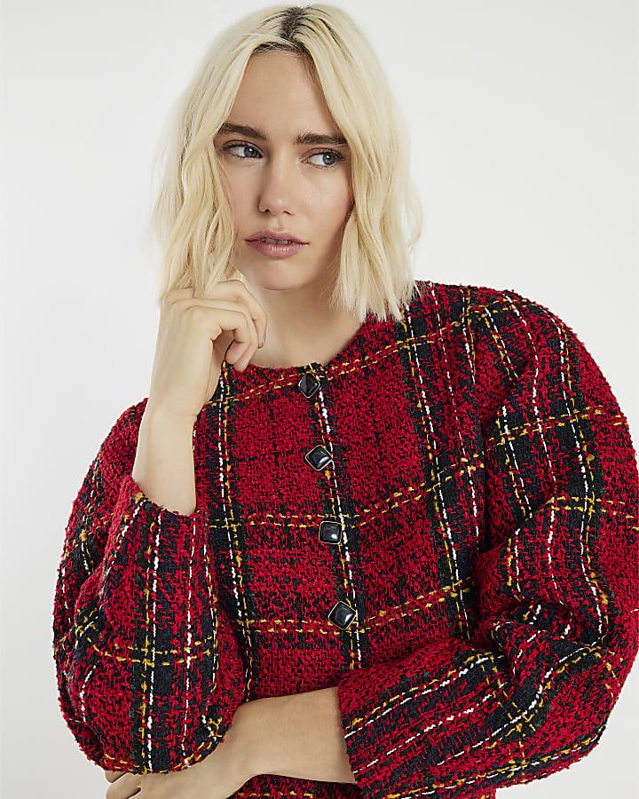 River Island Red Tartan Boucle Jacket