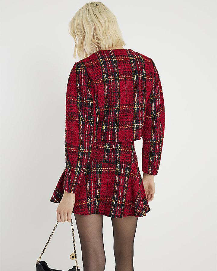 River Island Red Tartan Boucle Jacket