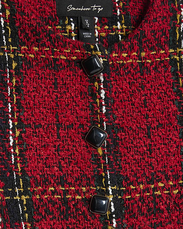 River Island Red Tartan Boucle Jacket