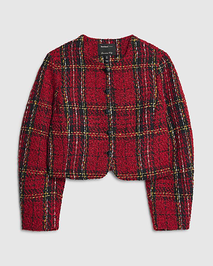 river island Red Tartan Boucle Jacket