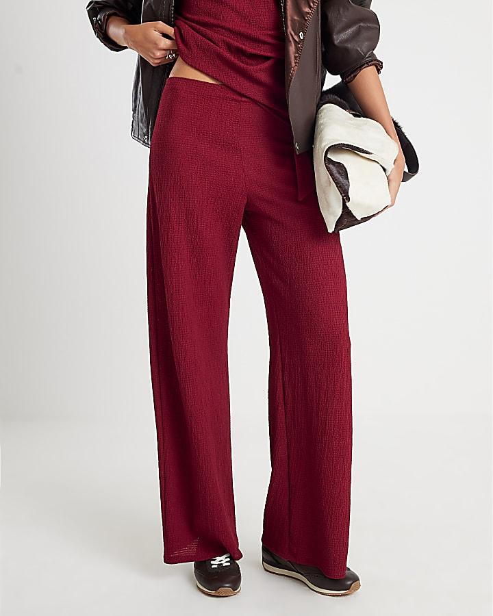 River Island Red Textured Wide Leg Trousers
