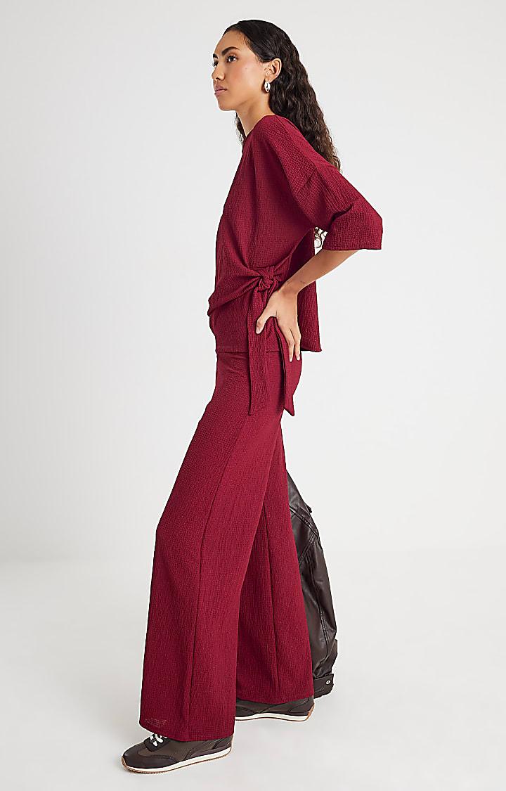 River Island Red Textured Wide Leg Trousers