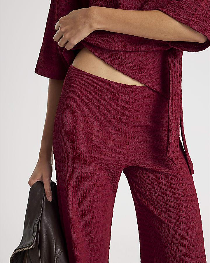 River Island Red Textured Wide Leg Trousers