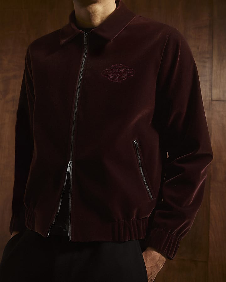 River Island Red Velvet Harrington Jacket
