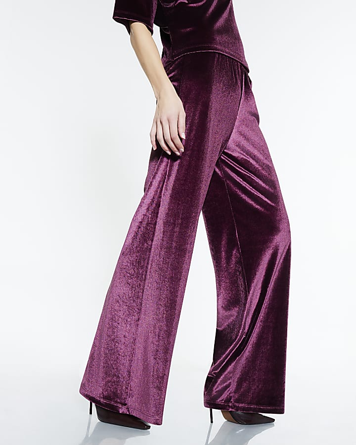 River Island Red Velvet Wide Leg Joggers