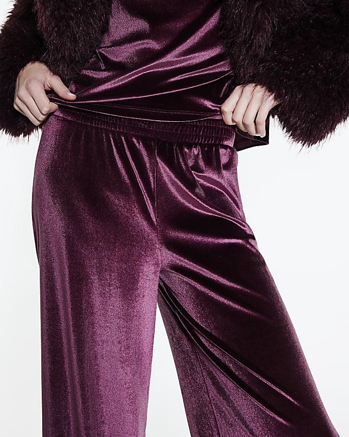 River Island Red Velvet Wide Leg Joggers