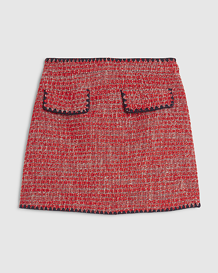 river island Red Whipstitch Boucle Mini Skirt