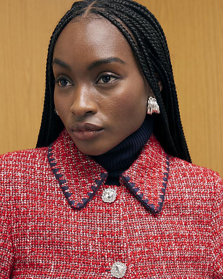 River Island Red Whipstitch Boucle Trophy Jacket