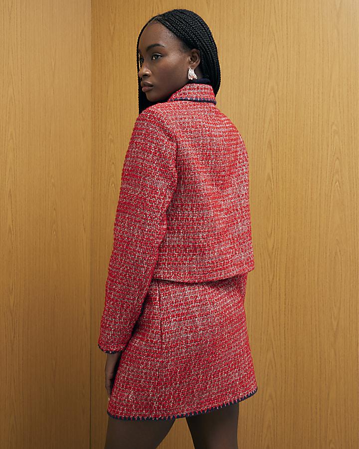 River Island Red Whipstitch Boucle Trophy Jacket