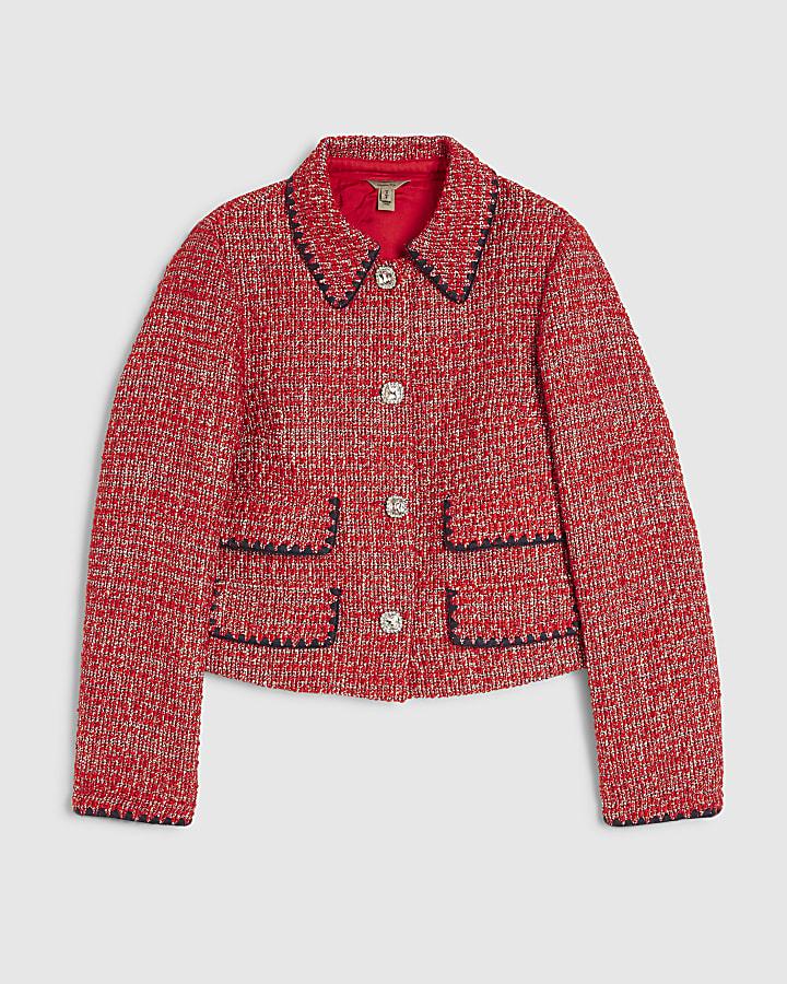river island Red Whipstitch Boucle Trophy Jacket