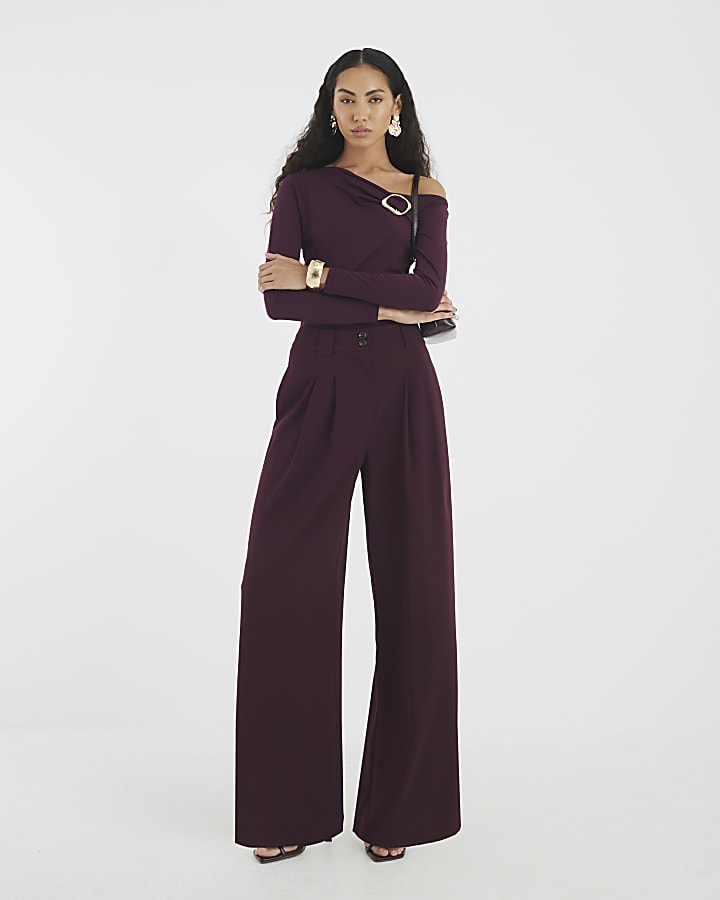 River Island Red Wide Leg Tailored Trousers