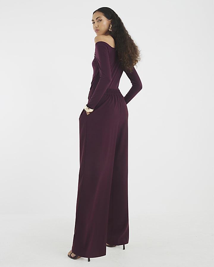 River Island Red Wide Leg Tailored Trousers